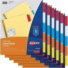 5 Tab Dividers For 3 Ring Binder - 6 Pack