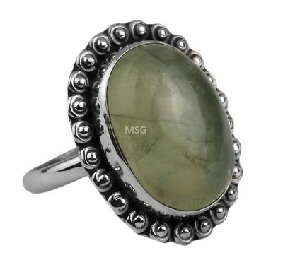 Prehnite Cabochon Sterling Silver Ring