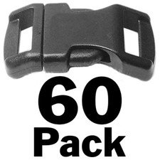 60 Pack Contoured Side Release Small Black Plastic Buckles for 1/2" Straps