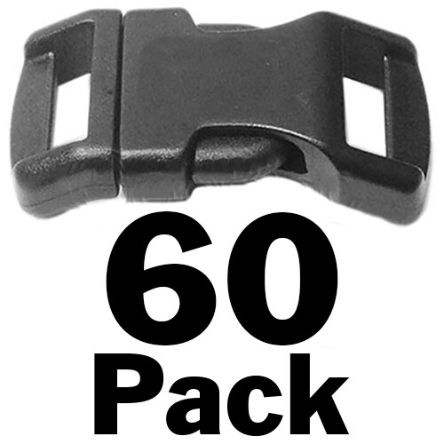 60 Pack Contoured Side Release Small Black Plastic Buckles for 1/2