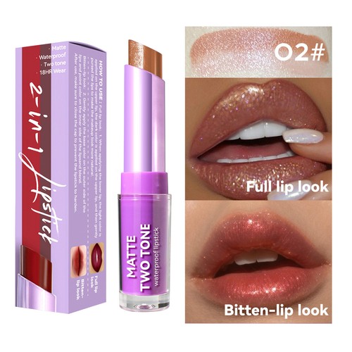 1 pieza lápiz labial de dos colores brillante efecto mordida delineador de labios lápiz labial para mujer - Imagen 12 de 28