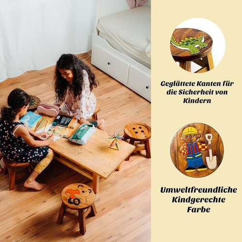 Kinderhocker Holz 25 cm mit Tiermotiv Kinderstuhl kleiner Hocker für Kinder - Bild 50 von 155