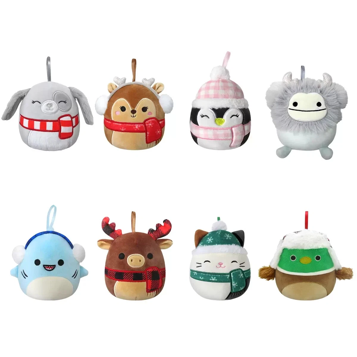 Squishmallows Christmas Ornament Set of 8 Plush 4 Holiday WINTER Collection