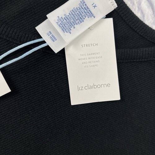 Liz Claiborne Lizwear Knit Top Stretch V Neck Black 1X New - Picture 7 of 7