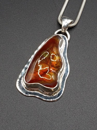 Feuerachat Anhänger Arizona geschnitzter Edelstein Sterlingsilber Schlachtberg  - Bild 3 von 10