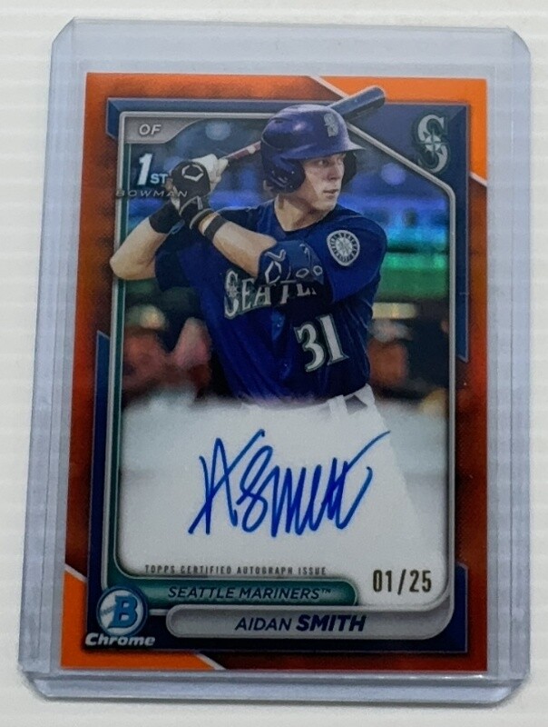 2024 Bowman Chrome Aidan Smith Orange Refractor 1st Prospect Auto #1/25 Mariners