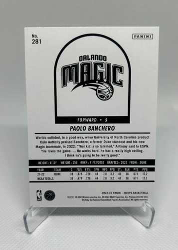 Paolo Banchero RC - 2022-23 Panini NBA Hoops #281 - Orlando Magic - Foto 2 di 2