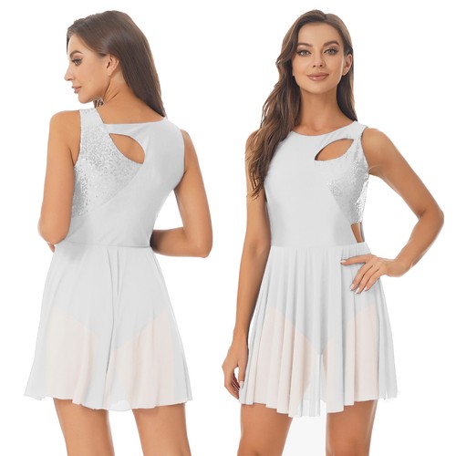 Womens Performance Costume Tunic Dresses Patchwork Dance Dress Solid Color - Bild 59 von 68