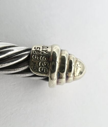 Bracciale David Yurman classico cavo argento sterling con cupole in oro 14 carati 5 mm - Foto 5 di 7
