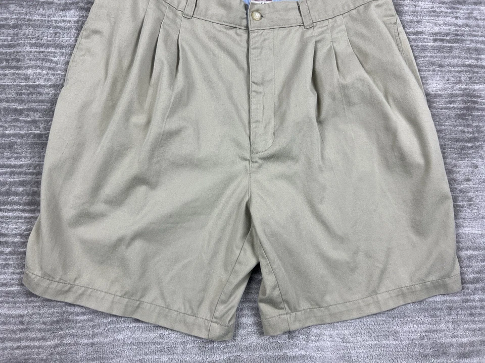 Bugle Boy Shorts Mens 38 Beige Chino Pleated Polyester Blend Back Flap Pockets - Image 3 of 4