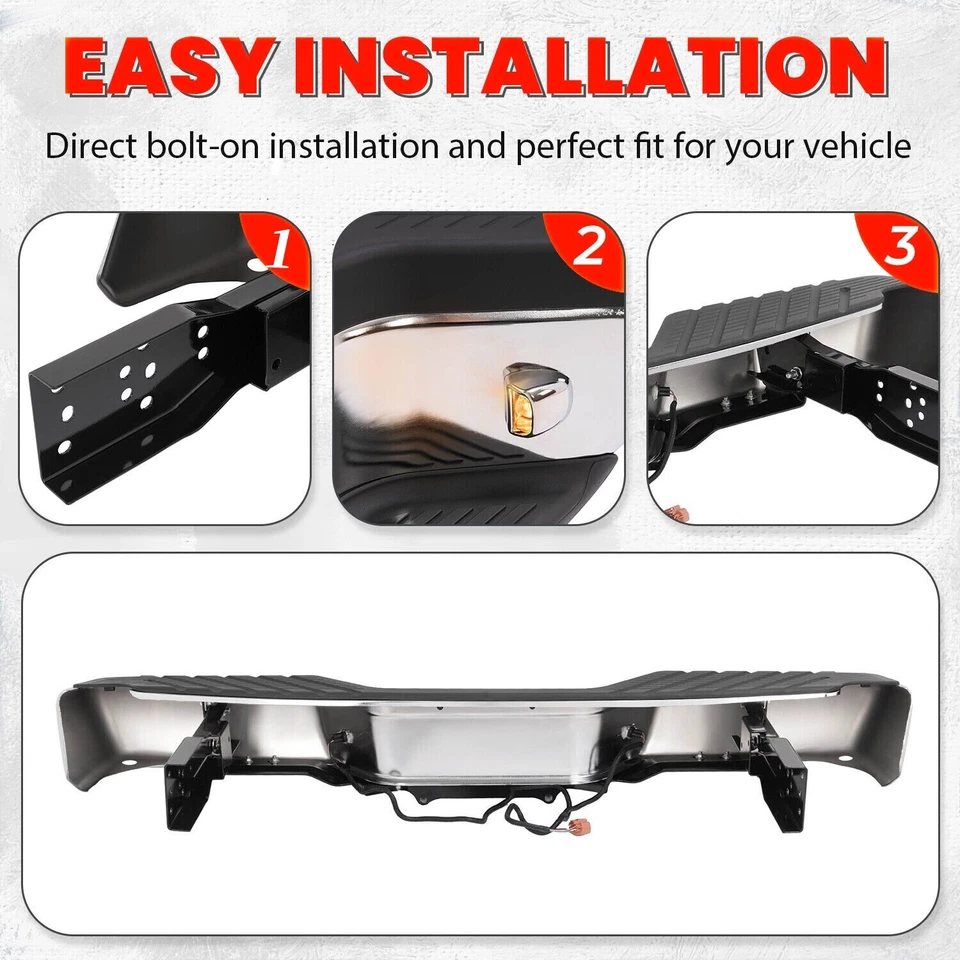 For 1998-2004 Nissan Frontier Complete Rear Step Bumper Assembly Chrome Steel Foto 3 de 4