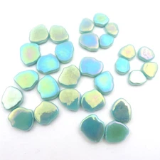 25 Tiles Iridescent Pale Teal Blue  Petal Flower Shapes Glass Mosaic Tile Pieces