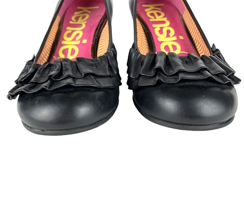 Kensie Girl Cassie Women's Size 7B Black Kitten Heels Ruffle Slip On Pumps Shoes - Imagen 2 de 10