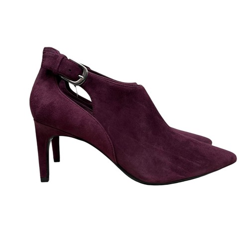 Calvin Klein Womens Bootie Shelby Suede Pointed Toe Cut Out Sides Burgundy Sz 8M