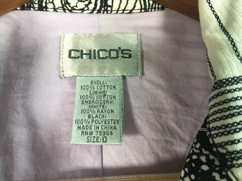 Chico's Women's Size 0 Black & White Embroidered Blazer Jacket 3/4 Sleeve - Picture 3 of 10