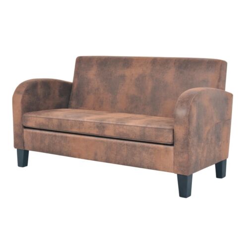 Brown Artificial Suede 2 Seater Sofa-