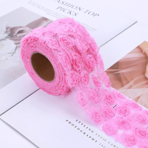 5 Yards/Roll 3D DIY Rose Flower Ribbon 6cm Wide Mesh Embroidery Lace Trim Decor - Picture 29 of 31