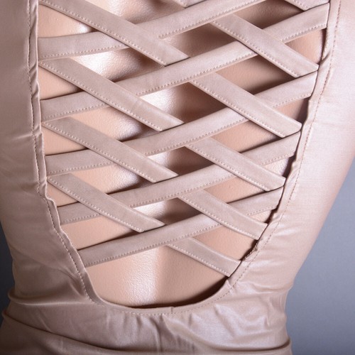 Khaki Beige Kunstleder Ärmellos Schnürung Steampunk Cross Cut Reißverschluss Top Weste - Bild 3 von 7