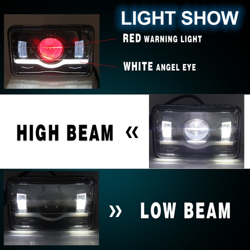 4PCS 4x6" LED Headlights DRL Hi/Lo Lamp for 1988 1989 Chevy K1500 K2500 K3500 - Foto 10 di 16