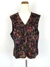 Vintage NOW Womens Vest 14 Brown Floral Button Up Embossed Print AUS Made Hippie