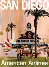 San Diego 1970 California American Air Vintage Poster Print Travel Sailing 