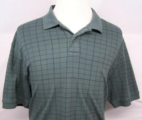 Roundtree &York Polo Golf Shirt Mens XL Regular Fit Short Sleeve Green Check - Picture 2 of 9