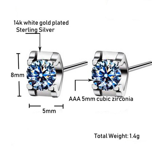 Women Jewelry Set CZ Crystal  Necklace Stud Earring Set 14k White Gold Plated  - Picture 3 of 9