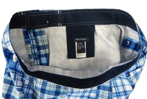 NAUTICA Swim Trunk Board Shorts Men 36x10 BLUE White Plaid Patch Drawstring NWOT - Picture 5 of 10