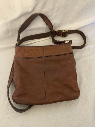 Genuine Authentic Fossil Cowhide Leather Saddle Large Brown Crossbody Purse Bag - Picture 5 of 14