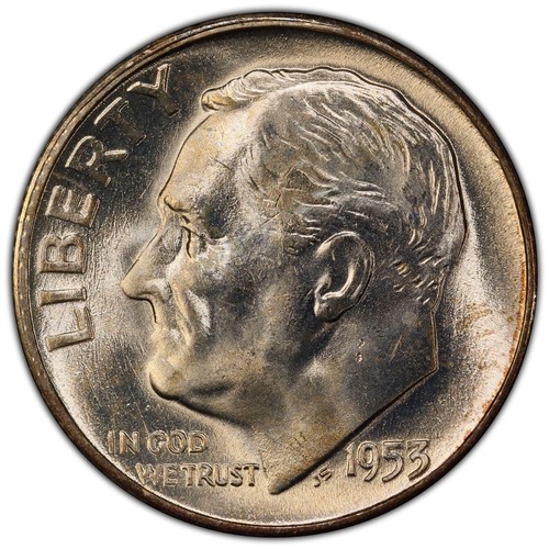 1953 S 10C Silver Roosevelt Dime PCGS MS 65 FS-901 Acorn - Picture 2 of 4