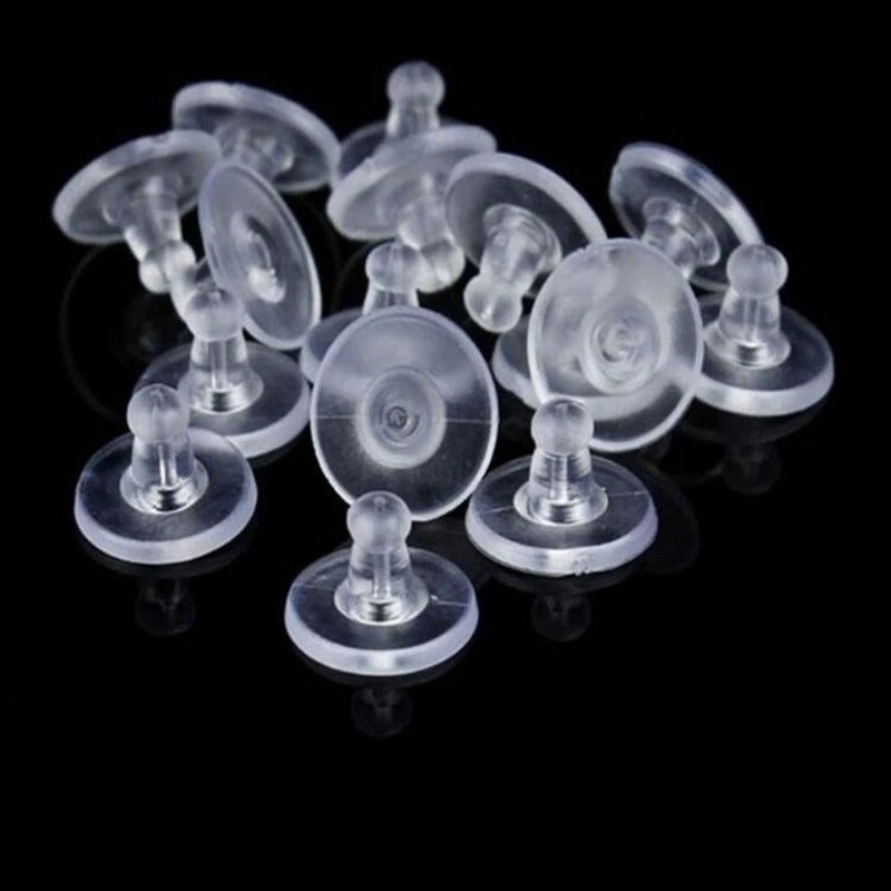 100Pcs Plastic Earring Plugging Stoppers Holders Rubber Back Round Blocked Multi Foto 4 de 4