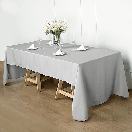 SILVER 60x102" RECTANGLE POLYESTER TABLECLOTH Light Gray Kitchen Catering Linen - Picture 4 of 8