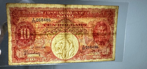 Malaya $10 Dollars 1941 0 68486 Banknote Nice Number King George VI - Picture 3 of 3