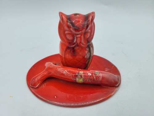 VINTAGE MCM Keramik rote Eule RÄUCHERGEFÄSS Halter Figur