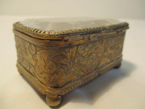 Napoléon III Boite Coffre à bijoux verre biseauté gravé laiton doré Style L XV - Bild 5 von 15