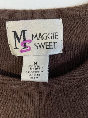 Maggie Sweet Women's Sweater Long Sleeve, Chocolate Brown, crew neck, Size M - Picture 3 of 4
