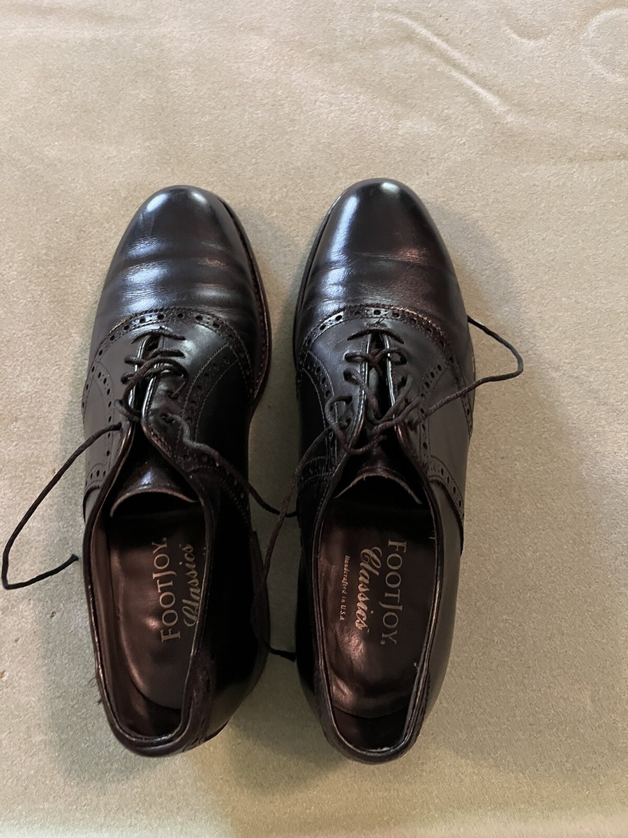 footjoy classic dress shoes Wingtip Oxfords Black Leather Mens 8C style 33537 Waterproof Performance Synthetic Upper