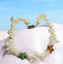 Vtg Artisan Necklace Branch Mother Of Pearl Enamel Starfish Mermaidcore Beach