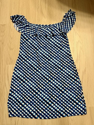 Tommy Bahama Swim Dress Gingham Print With Pockets Ruffle Neck Pool XS EUC
