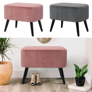 Bedroom Dressing Table Stool Velvet Vanity Makeup Chair Wood Legs Pouffe Padded