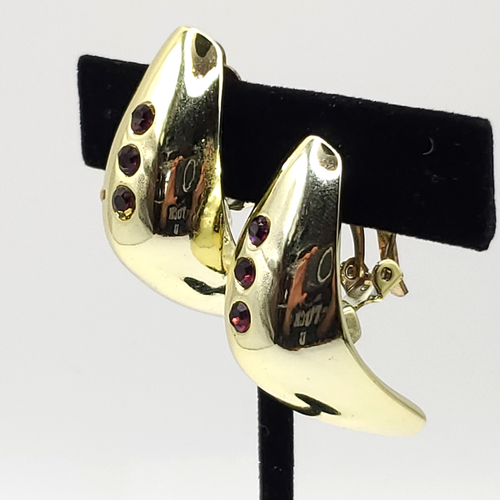 Pendientes Retro Atómicos Clip On Cúpula Media Luna Tono Dorado Rojo Estrás Era Espacial - Imagen 1 de 6