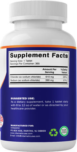 Vitamatic Sodium Chloride 1000mg, 365 Tablets - Salt Tablets, Non-GMO, Gluten F - Picture 5 of 7