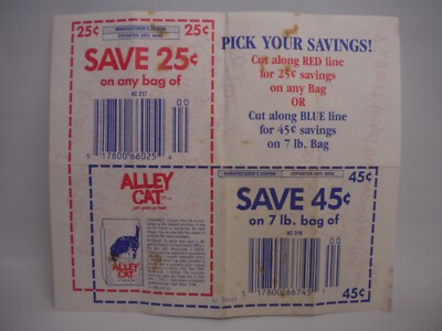 Vintage 1988 Alley Cat Food Coupons Kitty 80s Pet Advertising