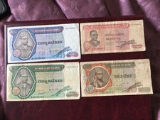 2 x 5 Zaires(1977,1979), 1 x 1 Zaire(1976) & 1 x 50 Makuta(1980) Zaire banknotes