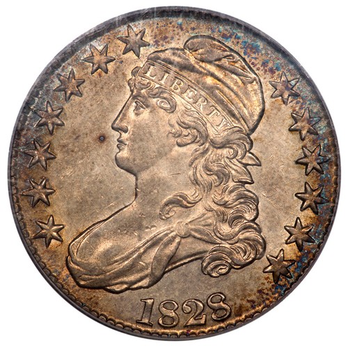 1828 50C Sq 2, Sm 8, Lg Let Capped Bust Half Dollar PCGS OGH AU53 O-113
