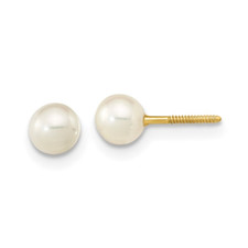 Dainty Elegant Pearl Stud Earrings Screw Back for Womens Girls Gifts 14K Gold