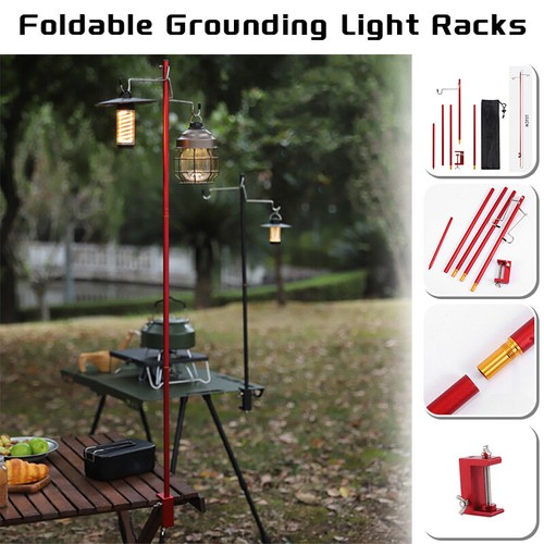 Outdoor Folding Lamp Stand Camping Grounding Portable Light Racks Lantern Hanger - Picture 1 of 26