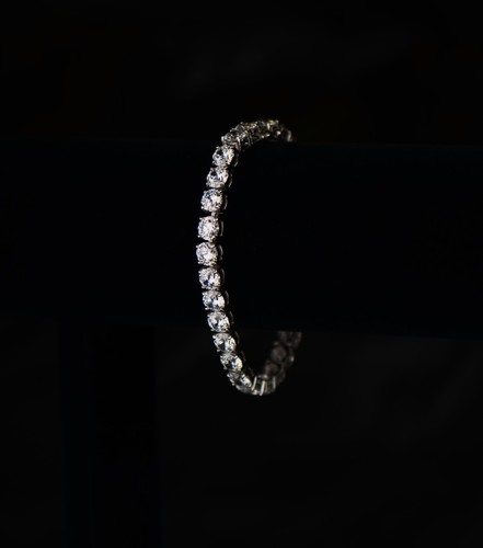 Pulsera de tenis de plata esterlina AAA redonda brillante gemas de circonio cúbico brillante brillante - Imagen 12 de 12