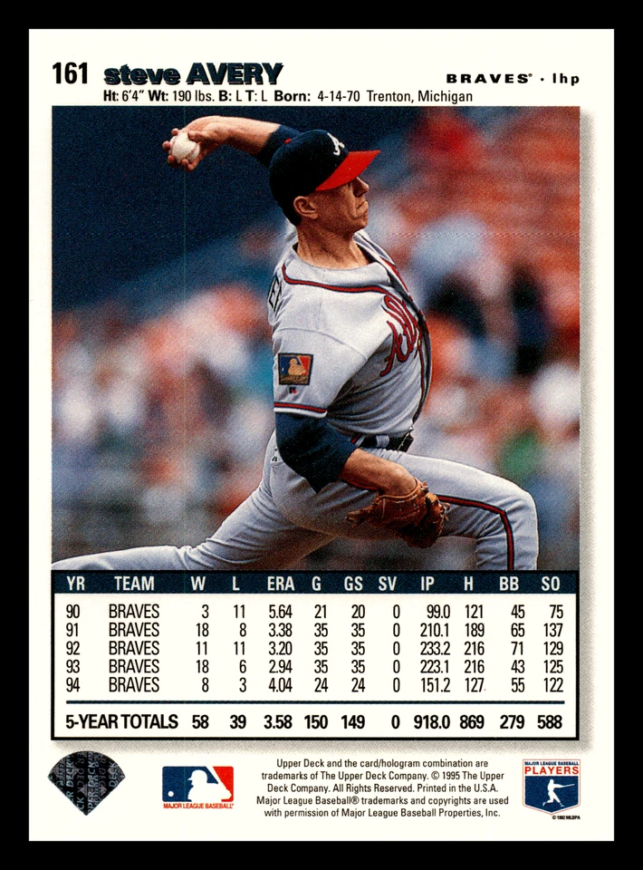 1995 Collector's Choice Steve Avery  #161 Centered Mint - Image 2 of 2