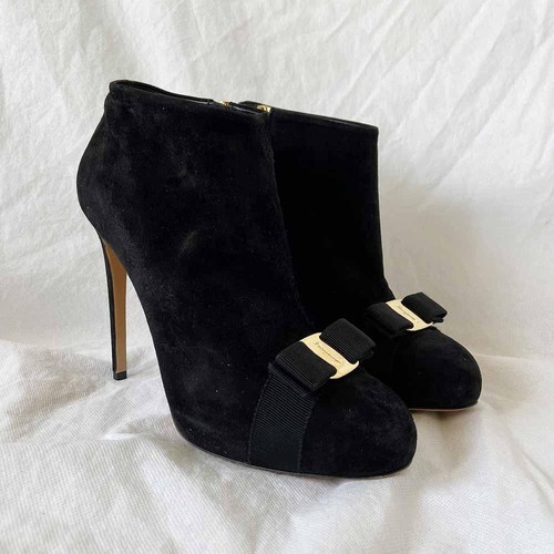 Ferragamo black suede ankle heeled booties, 40 - Picture 1 of 5